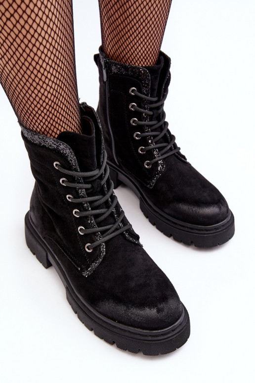 Women's Decorated Lace-up Ankle Boots Black Santelia Women's Decorated Lace-up Ankle Boots Black Santelia