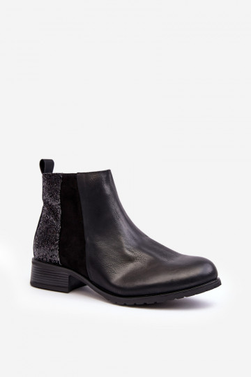 Women's Ankle Boots Flat Heel With Sequins Black Messio 2