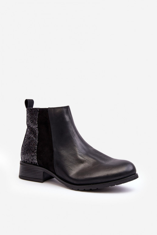 Women's Ankle Boots Flat Heel With Sequins Black Messio Women's Ankle Boots Flat Heel With Sequins Black Messio