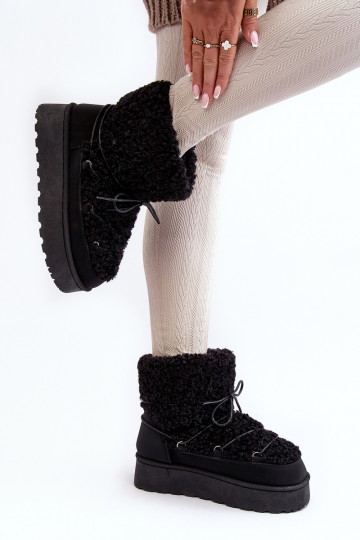 Women's Lace-Up Snow Boots with Thick Sole Black Loso 2