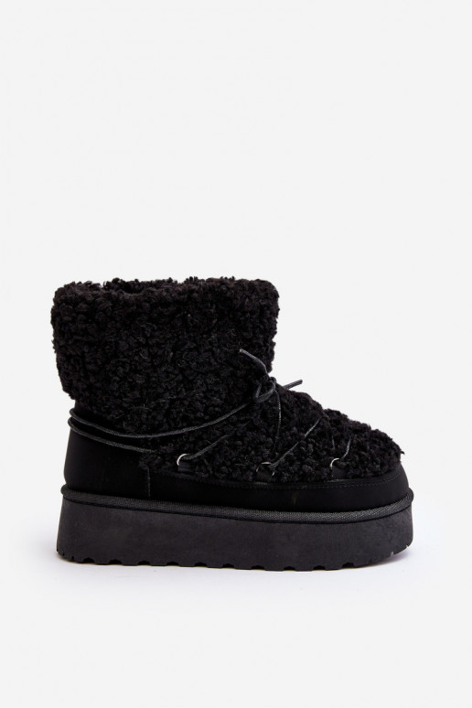 Women's Lace-Up Snow Boots with Thick Sole Black Loso Women's Lace-Up Snow Boots with Thick Sole Black Loso