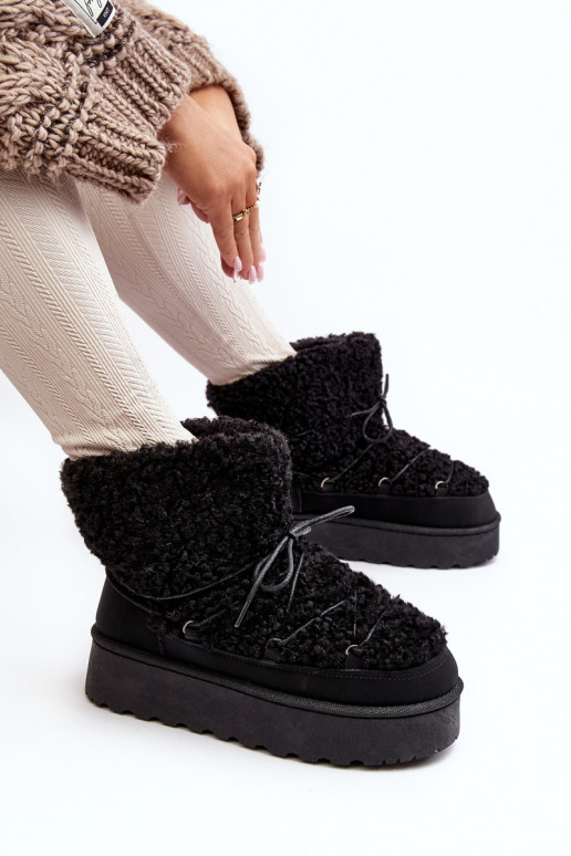Women's Lace-Up Snow Boots with Thick Sole Black Loso Women's Lace-Up Snow Boots with Thick Sole Black Loso