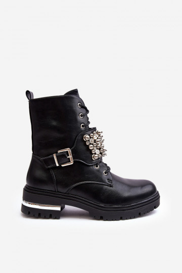 Women's insulated work boots decorated black Lennen 2