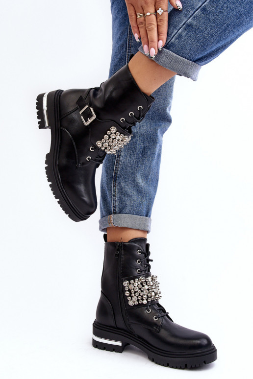 Women's insulated work boots decorated black Lennen