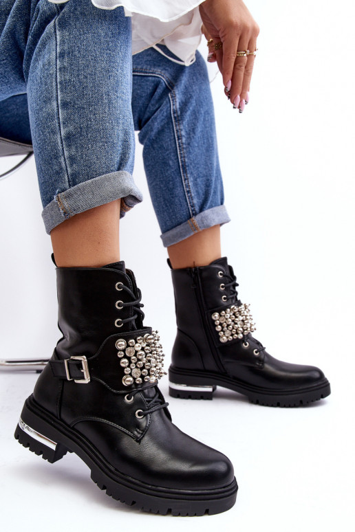 Women's insulated work boots decorated black Lennen