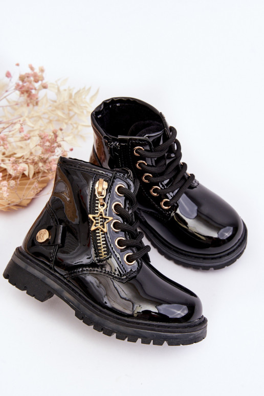 Girls' patent leather ankle boots with zipper black Felori