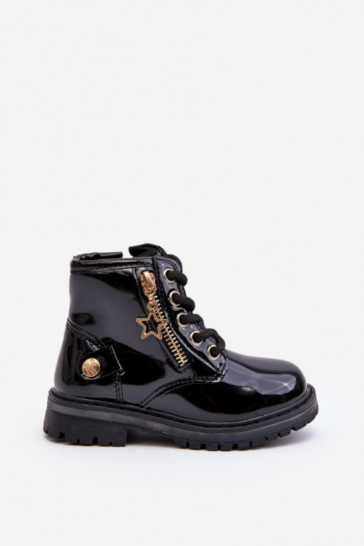 Girls' patent leather ankle boots with zipper black Felori