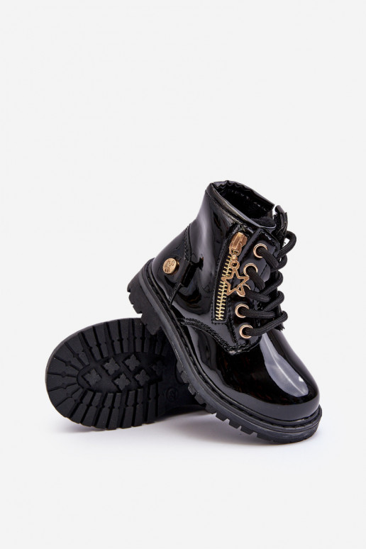 Girls' patent leather ankle boots with zipper black Felori