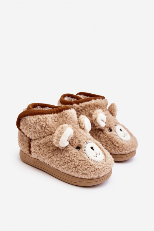 Children's fleece slippers with bear beige Eberra Children's fleece slippers with bear beige Eberra