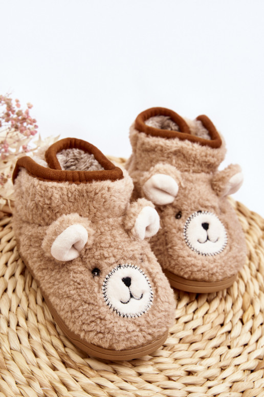 Children's fleece slippers with bear beige Eberra Children's fleece slippers with bear beige Eberra