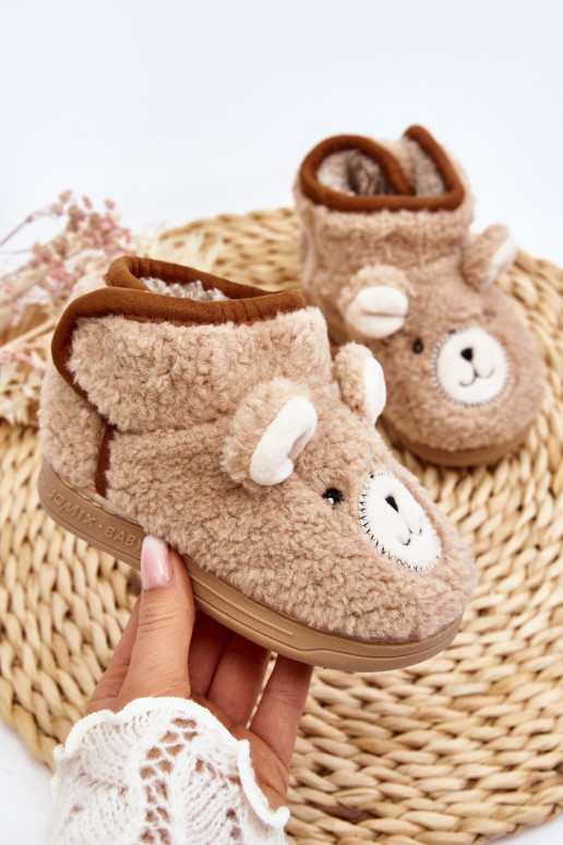 Children's fleece slippers with bear beige Eberra Children's fleece slippers with bear beige Eberra