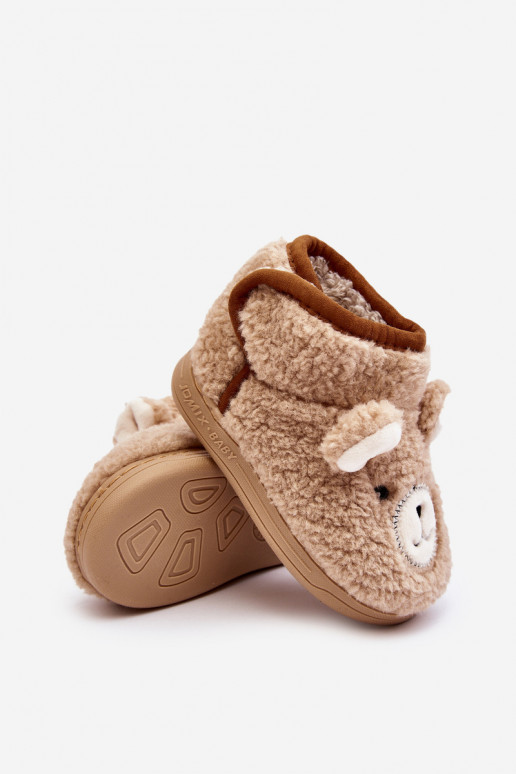 Children's fleece slippers with bear beige Eberra Children's fleece slippers with bear beige Eberra