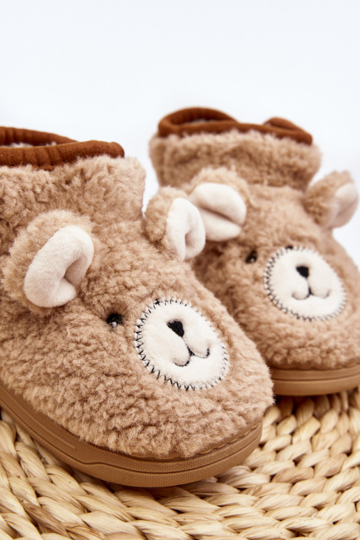 Children's fleece slippers with bear beige Eberra Children's fleece slippers with bear beige Eberra