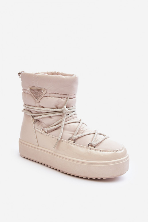 Women's Snow Boots with Platform and Tie Beige Fleure Women's Snow Boots with Platform and Tie Beige Fleure