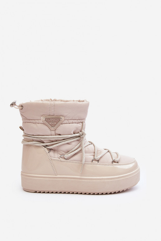 Women's Snow Boots with Platform and Tie Beige Fleure Women's Snow Boots with Platform and Tie Beige Fleure