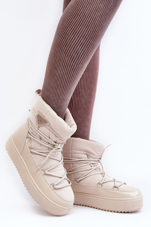 Women's Snow Boots with Platform and Tie Beige Fleure Women's Snow Boots with Platform and Tie Beige Fleure