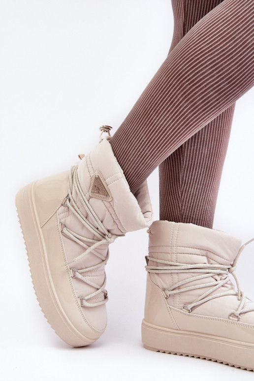 Women's Snow Boots with Platform and Tie Beige Fleure Women's Snow Boots with Platform and Tie Beige Fleure