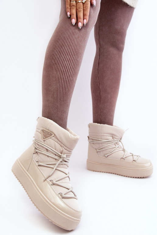 Women's Snow Boots with Platform and Tie Beige Fleure Women's Snow Boots with Platform and Tie Beige Fleure