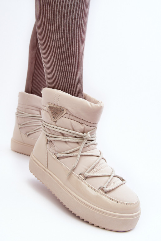 Women's Snow Boots with Platform and Tie Beige Fleure Women's Snow Boots with Platform and Tie Beige Fleure