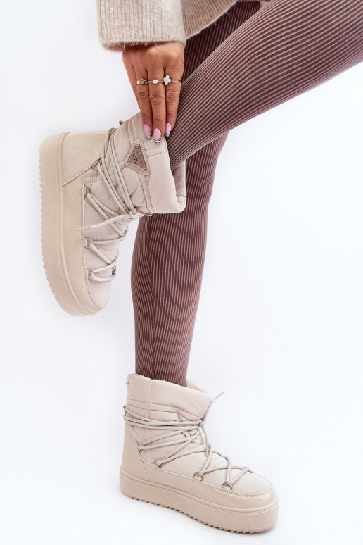 Women's Snow Boots with Platform and Tie Beige Fleure Women's Snow Boots with Platform and Tie Beige Fleure