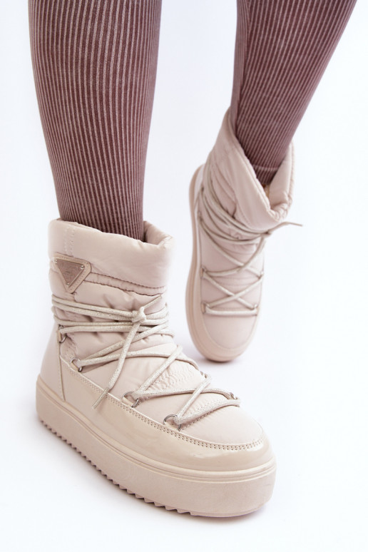Women's Snow Boots with Platform and Tie Beige Fleure Women's Snow Boots with Platform and Tie Beige Fleure