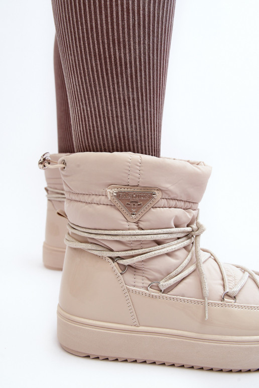 Women's Snow Boots with Platform and Tie Beige Fleure Women's Snow Boots with Platform and Tie Beige Fleure