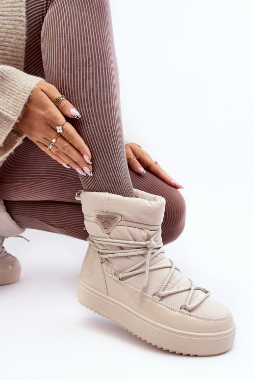 Women's Snow Boots with Platform and Tie Beige Fleure Women's Snow Boots with Platform and Tie Beige Fleure