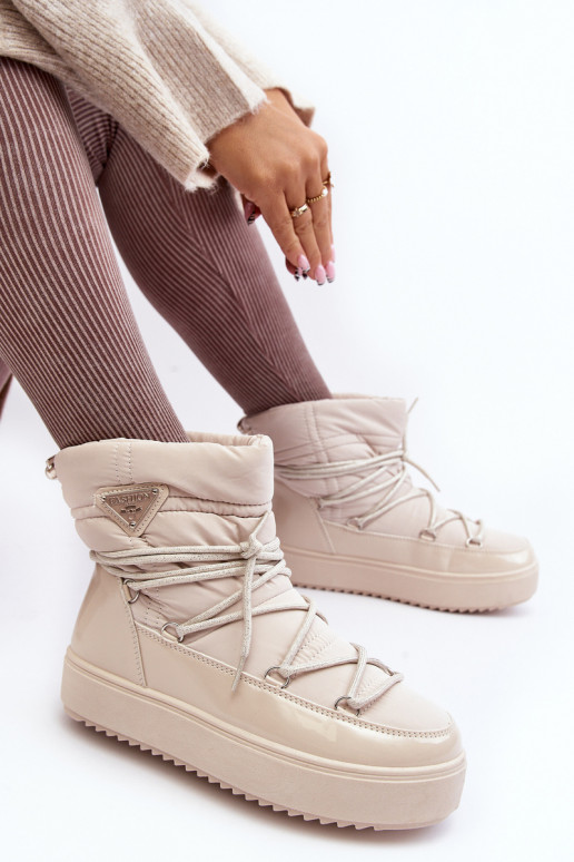 Women's Snow Boots with Platform and Tie Beige Fleure Women's Snow Boots with Platform and Tie Beige Fleure
