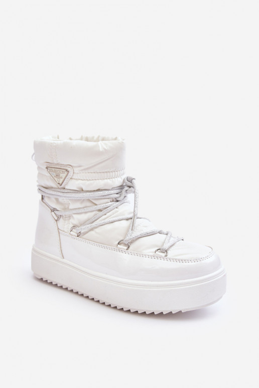 Women's Snow Boots with Platform and Lace-up White Fleure Women's Snow Boots with Platform and Lace-up White Fleure