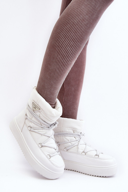Women's Snow Boots with Platform and Lace-up White Fleure Women's Snow Boots with Platform and Lace-up White Fleure