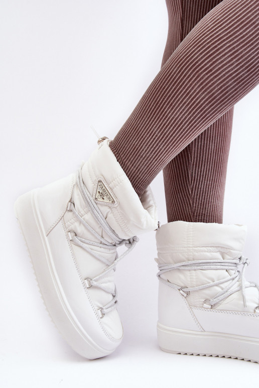 Women's Snow Boots with Platform and Lace-up White Fleure Women's Snow Boots with Platform and Lace-up White Fleure
