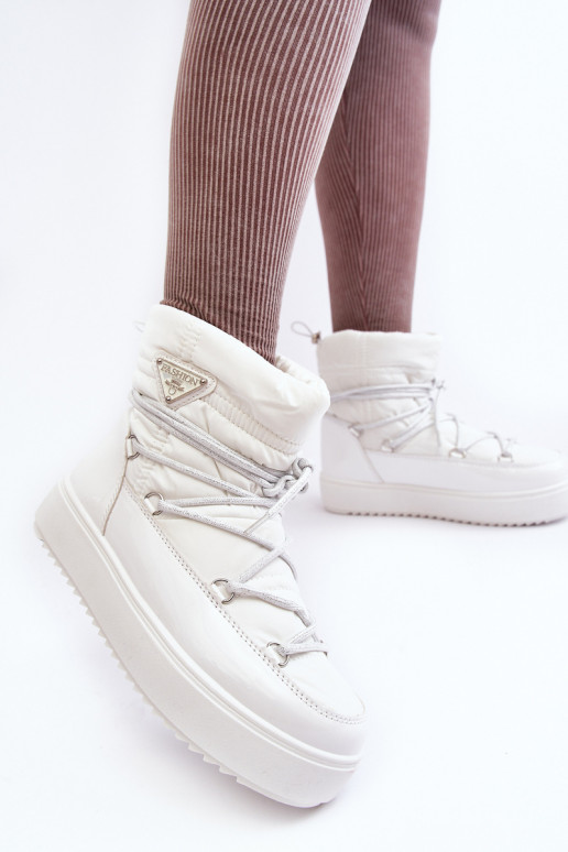 Women's Snow Boots with Platform and Lace-up White Fleure Women's Snow Boots with Platform and Lace-up White Fleure