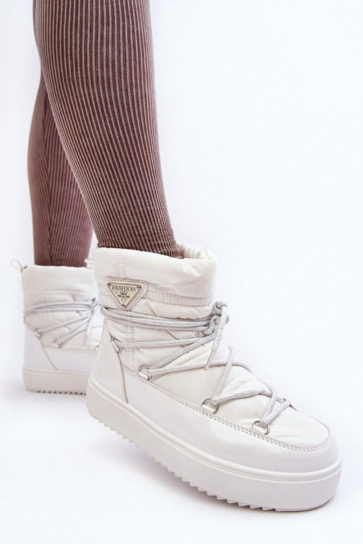 Women's Snow Boots with Platform and Lace-up White Fleure Women's Snow Boots with Platform and Lace-up White Fleure