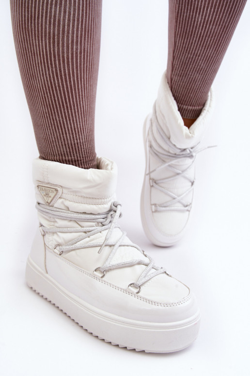 Women's Snow Boots with Platform and Lace-up White Fleure Women's Snow Boots with Platform and Lace-up White Fleure
