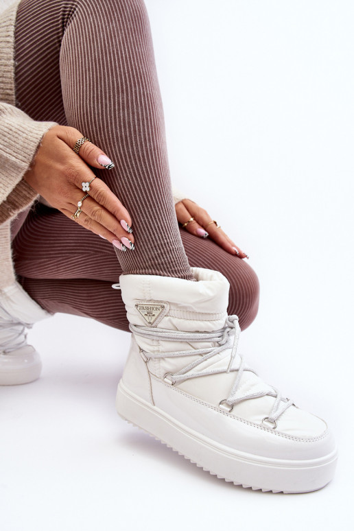 Women's Snow Boots with Platform and Lace-up White Fleure Women's Snow Boots with Platform and Lace-up White Fleure