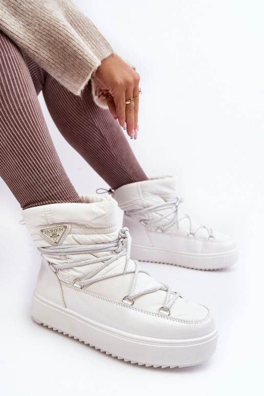 Women's Snow Boots with Platform and Lace-up White Fleure Women's Snow Boots with Platform and Lace-up White Fleure