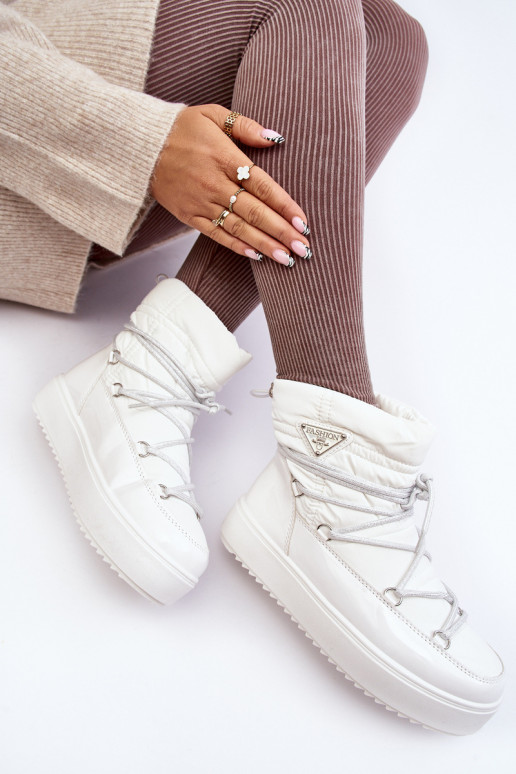 Women's Snow Boots with Platform and Lace-up White Fleure Women's Snow Boots with Platform and Lace-up White Fleure