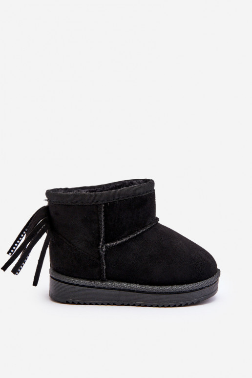 Children's Furry Fringed Snow Boots Black Mikyla