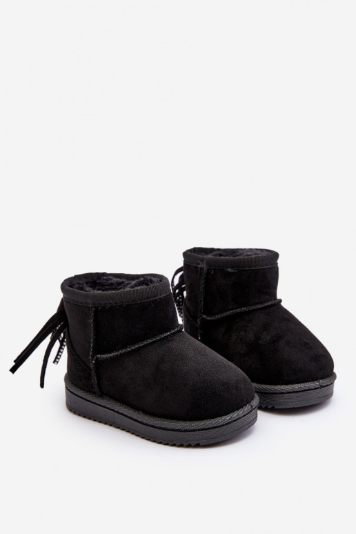 Children's Furry Fringed Snow Boots Black Mikyla