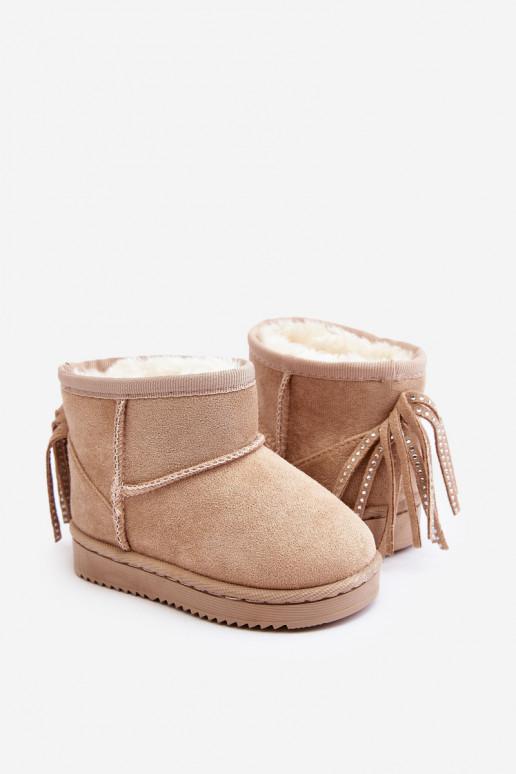 Children's Fleece-lined Fringed Snow Boots Beige Mikyla