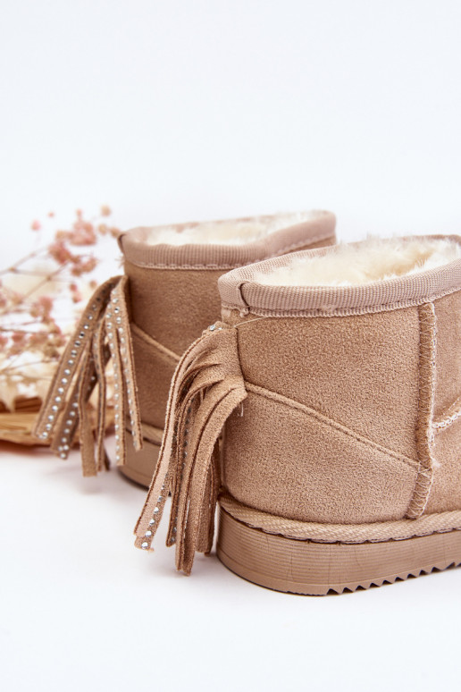 Children's Fleece-lined Fringed Snow Boots Beige Mikyla