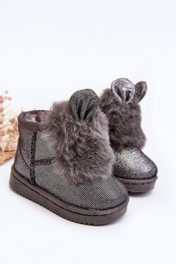 Children's snow boots warmed with fur inside with ears, gray color Betty 2