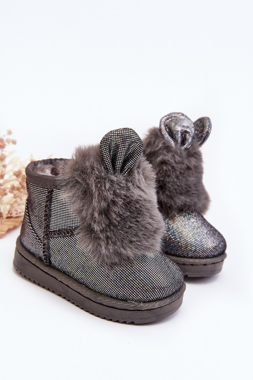 Children's snow boots warmed with fur inside with ears, gray color Betty