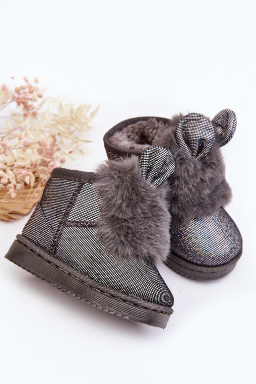 Children's snow boots warmed with fur inside with ears, gray color Betty
