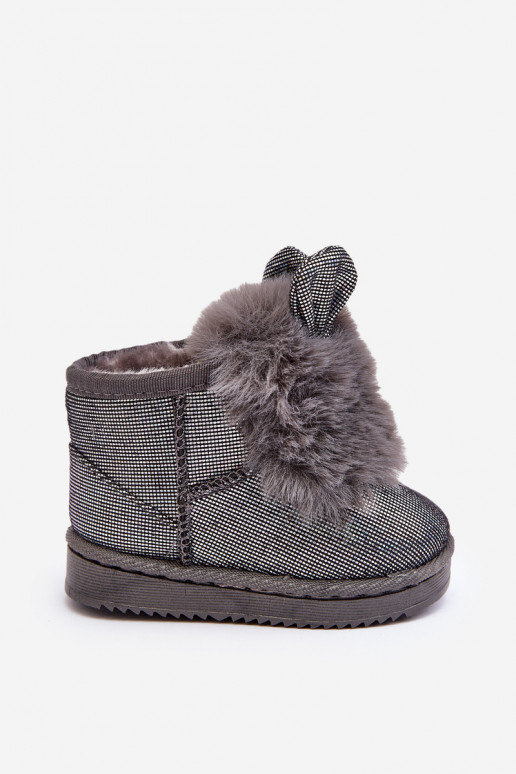 Children's snow boots warmed with fur inside with ears, gray color Betty