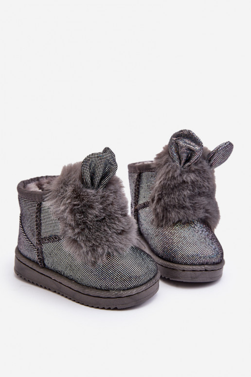 Children's snow boots warmed with fur inside with ears, gray color Betty