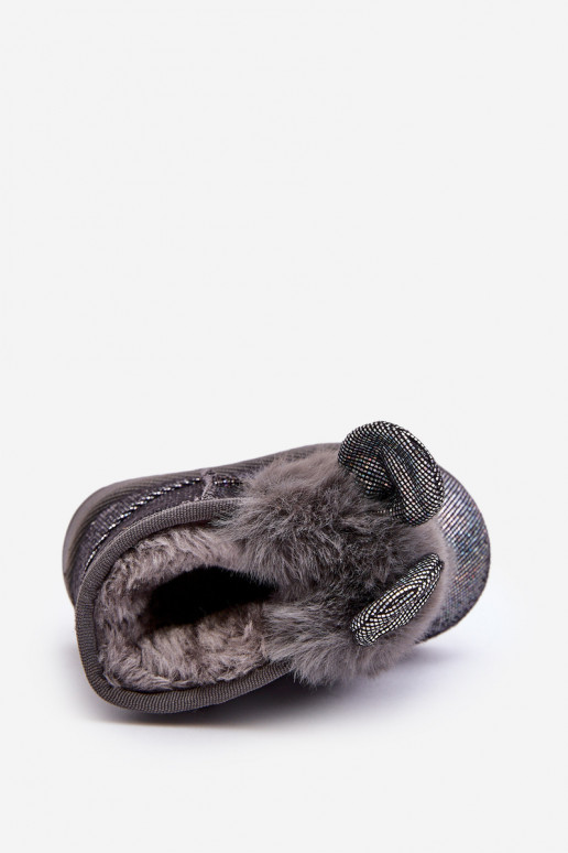 Children's snow boots warmed with fur inside with ears, gray color Betty