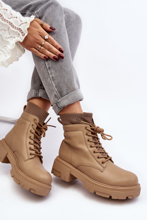 Women's ankle boots with sock in beige by Rivella Women's ankle boots with sock in beige by Rivella