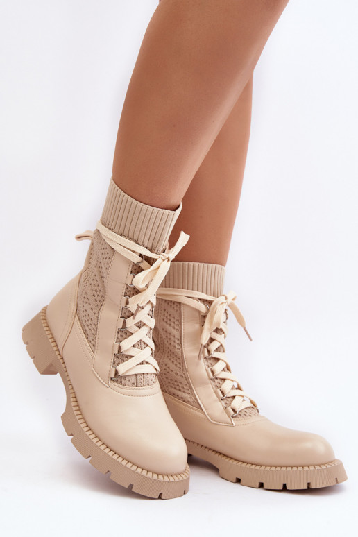 Women's lace-up ankle boots with sock in light beige Gentiana Women's lace-up ankle boots with sock in light beige Gentiana