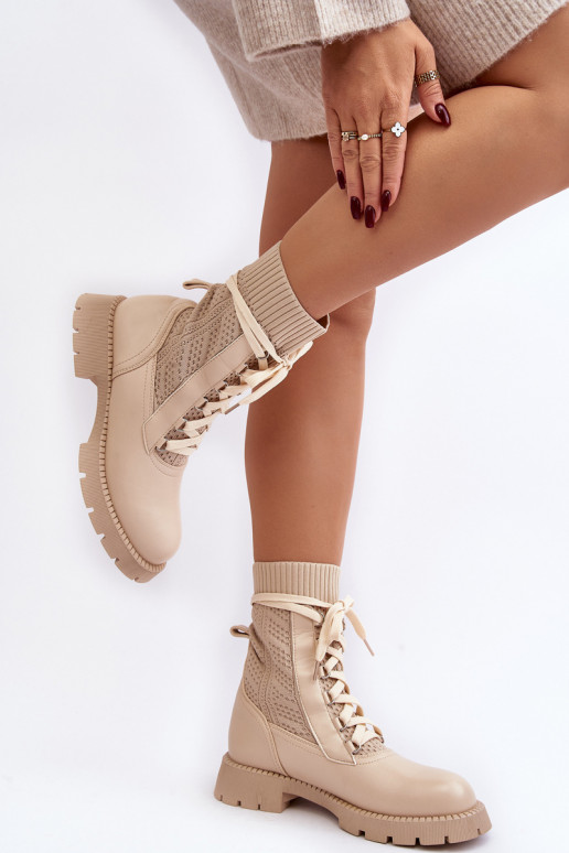 Women's lace-up ankle boots with sock in light beige Gentiana Women's lace-up ankle boots with sock in light beige Gentiana